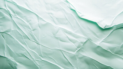 Wall Mural - Crumpled mint green paper texture with soft shadows and highlights.