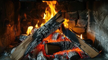 Canvas Print - Fireplace logs. Generative AI