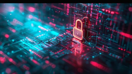 Wall Mural - Cyber security concept, Information security in the online network, protecting and using passwords to access personal and corporate information, padlock on digital technology