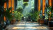 © visoot - Modern office, Ancient Jungle Scenes with Modern Digital Screens. Generative AI.