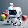 Robot with apple shape and fruit in kitchen, AI generated