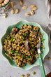 Turkish pilaf with chicken liver and pistachios