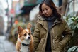 © Iulia - Stunning high resolution photos of a multiracial, half Scandinavian, half East Asian girl feeling empty and upset while walking alone with her Pembroke Welsh Corgi dog.