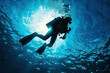 Generative ai on theme of scuba diver goes on underwater adventure among the deep scary blue sea