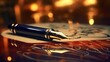 A high-definition image of a fountain pen leaving its mark on a contract, symbolizing the significance of executive decisions in business