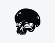 Skull icon. Black silhouette of a human skull. Vector illustration isolated on a white background for design and web.