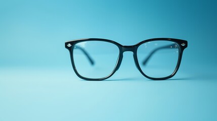 Canvas Print - Glasses with copy space on a blue background. Concept: fashionable glasses, vision test, optical store.