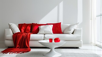 Sticker - Red throw on sofa. Generative AI