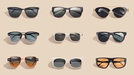 Wall Mural - sunglasses and glasses in the color grey vector set