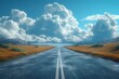 Illustration of bending road and highway advertising creative design. Illustration of vacation and transportation road isolated with clouds.