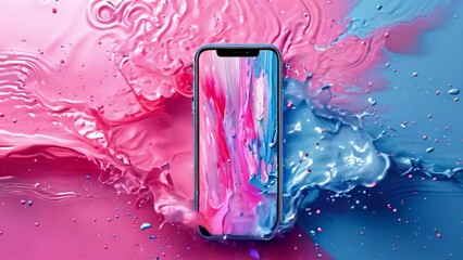 Poster - Colorful Smartphone Emerges From Dynamic Paint Swirls