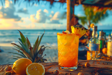 tropical pineapple mocktail by the beach