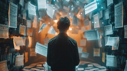 Fototapete - A marketer reviewing a newsletter landing page with glowing testimonials from satisfied subscribers, bright lighting in the room. Generative AI.