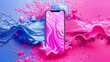 Aufkleber - Smartphone Amidst Splashing Paint on a Vibrant Background