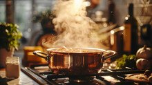 Steam Rising From Pot On Stove