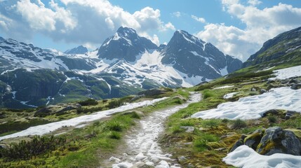 Canvas Print - Path leading up snowy mountain