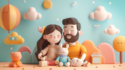 Wall Mural - A charming and adorable 3d artwork of family and unity  AI generated illustration