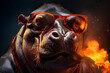 hippopotamus with sunglasses.Generative AI