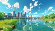 A cute 3d version of the Memphis skyline during a battle  AI generated illustration