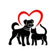 Icon cat with dog and love heart on white background.