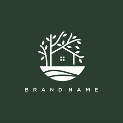 Wall Mural - tree house and river nature logo vector