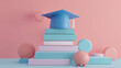 Capture the essence of graduation day with this symbolic image of a graduate hat and book against a cheerful pink background. Explore AI generative enhancements for creative inspiration.