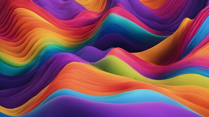 Wall Mural - Modern colorful vibrant rainbow abstract 3D flow shapes. Liquid wave gradient background.