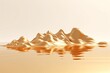3d render, cartoon illustration of gold hills with water in the background, simple minimalistic style, low detail copy space for photo text or product, blank 
