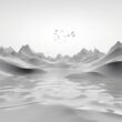 3d render, cartoon illustration of gray hills with water in the background, simple minimalistic style, low detail copy space for photo text or product, blank
