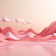 3d render, cartoon illustration of pink hills with water in the background, simple minimalistic style, low detail copy space for photo text or product, blank