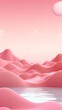 3d render, cartoon illustration of pink hills with water in the background, simple minimalistic style, low detail copy space for photo text or product, blank