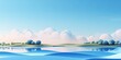 3d render, cartoon illustration of sky blue hills with water in the background, simple minimalistic style, low detail copy space for photo text or product