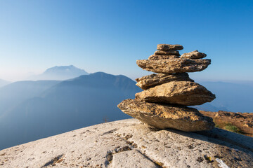 Stack of stones on top of the mountain.