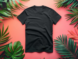 Wall Mural - black t shirt mockup isolated on pastel color