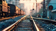 macrophotographs of the railroad in the evening. sunset. train on the tracks approaching the station.