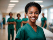 Portrait of afro american female nurse working in clinic. AI generative