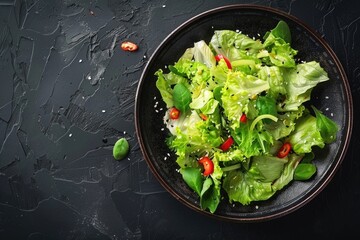 Sticker - A black plate with lettuce and tomatoes. Great for healthy eating concepts