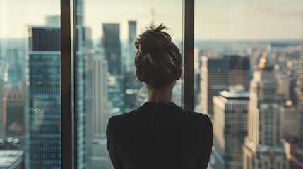 Wall Mural - Professional Woman Contemplating Work in Office Skyscraper