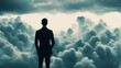a man in a costume standing in front of storm clouds. business problems