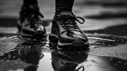 Sticker - A person's feet are covered in black and white shoes, AI