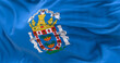 Detail of the Melilla flag waving in the wind