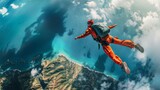 Skydiver Soaring Above Mountainous Terrain