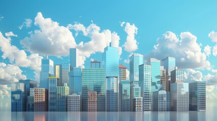 Sticker - A cute and whimsical 3D rendering of a modern city skyline  AI generated illustration