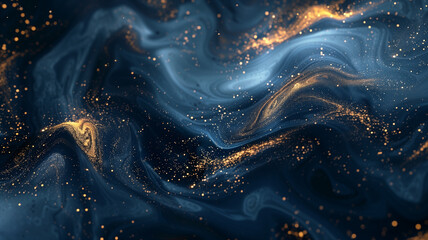 Poster - Wavy abstract background with blue and gold particles