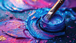 Close Up of Blue and Purple Paint With Brush