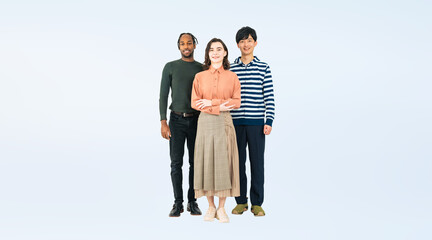 Poster - Full body photo of a group of multinational people. (We also sell PNGs that are cropped and have transparent background. Please search for 