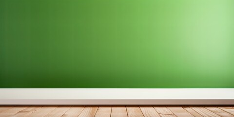 Wall Mural - Green background with a wooden table, product display template. green background with a wood floor. Green and white photo of an empty room