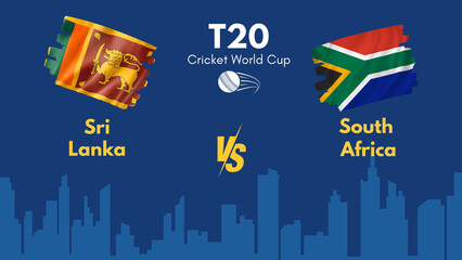 sri lanka vs South Africa flag, world map and building skyline use for T20 Cricket World Cup 2024 template banner design