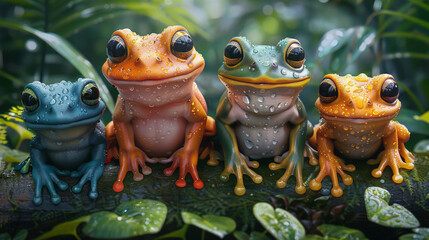 Poster - illustration of a print of colorful cute frogs