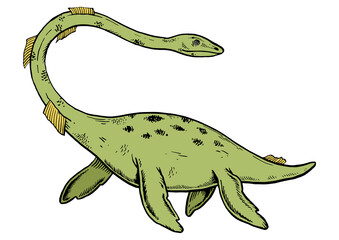 Wall Mural - Loch Ness Monster color sketch engraving PNG illustration. Scratch board style imitation. Black and white hand drawn image.